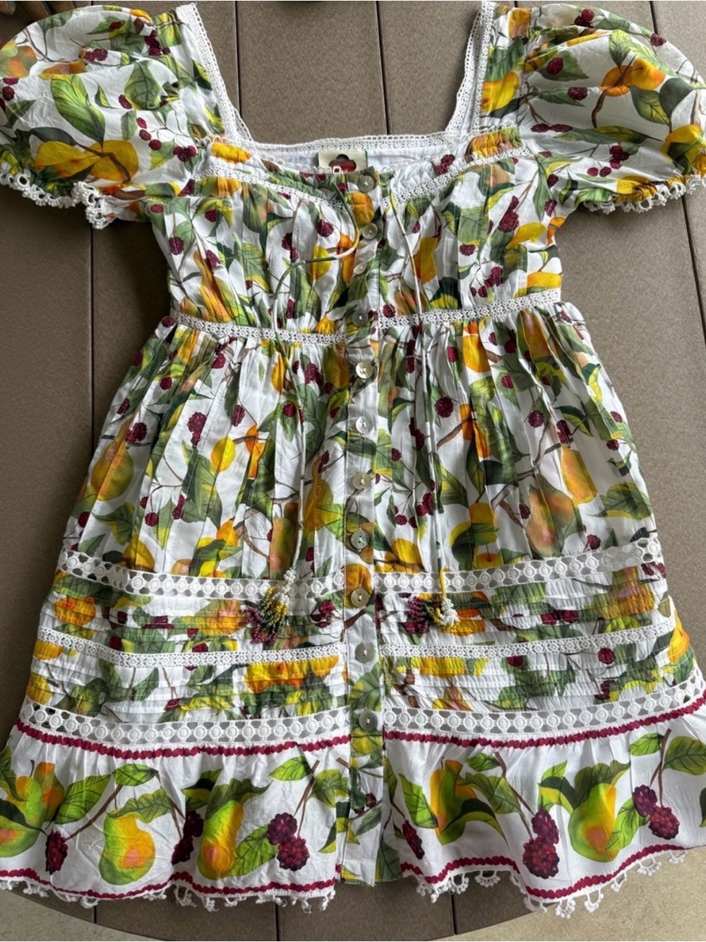 FARM Rio White Yellow Green Fruit-Print Mini Dress